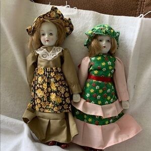 Two Really Cute Ceramic Dolls. Like New Condition 8” tall
